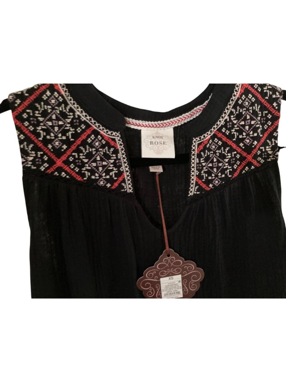 Knox Rose Keyhole Neck Tank Top V-Neck Blouse Black XS NWT - Picture 3 of 5